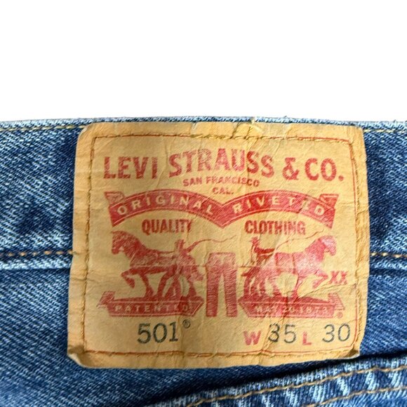 EUC Men's LEVI'S® 501™ Original Fit Straight Leg Button Fly Jeans | Size 35 X 30 - Picture 7 of 13